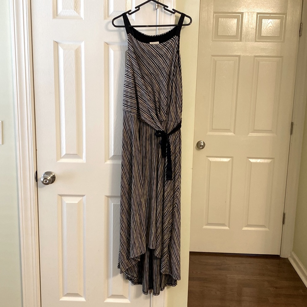 Maeve high/low black/cream dress